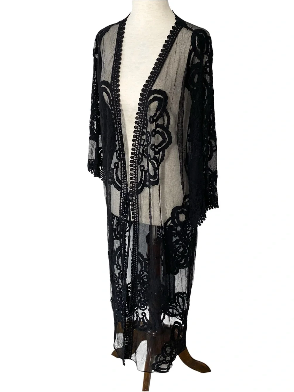 REBELLION AGAIN Embroidered Lace Kimono Duster Top - Picture 4 of 6